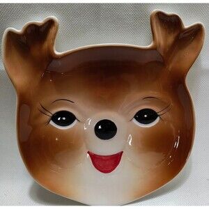 Pottery Barn Cheeky Reindeer Figural 3D Plate very good condition Christmas